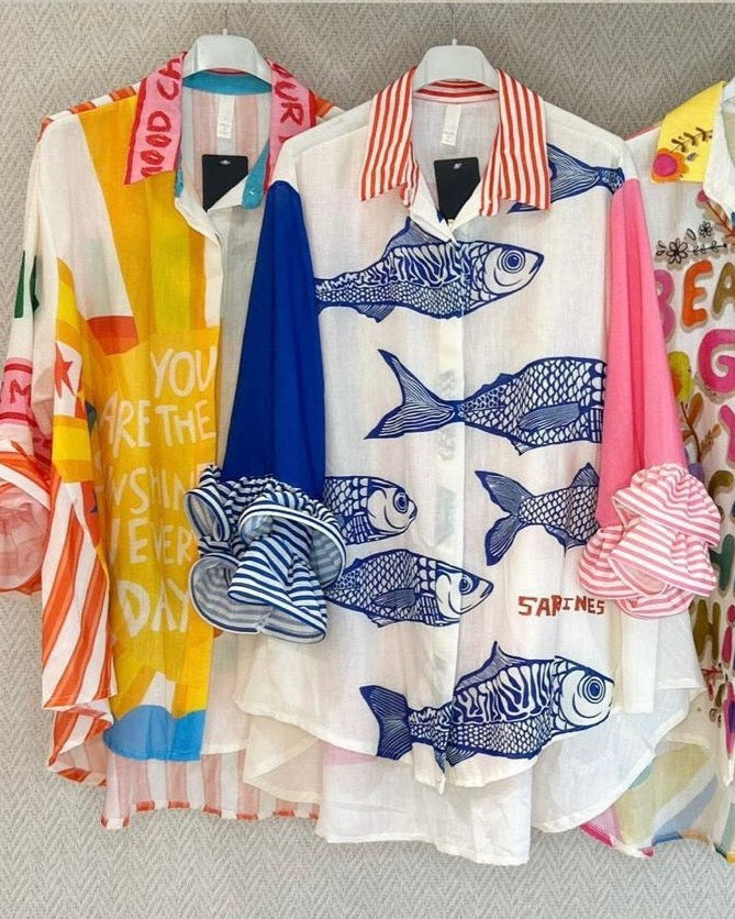 Printed Statement Ruffle Sleeve Shirts