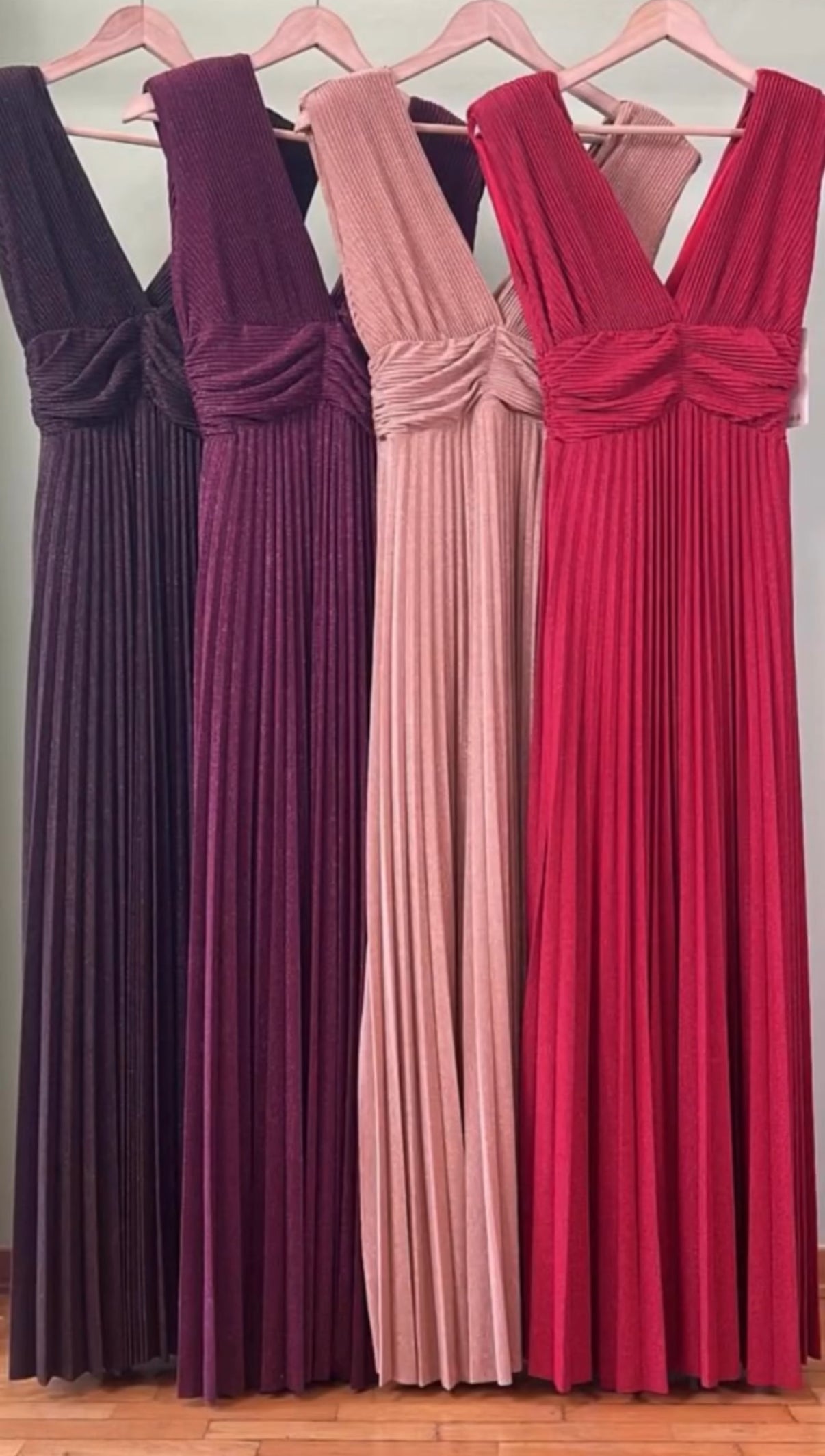 Shimmer Pleated Evening Maxi Dress