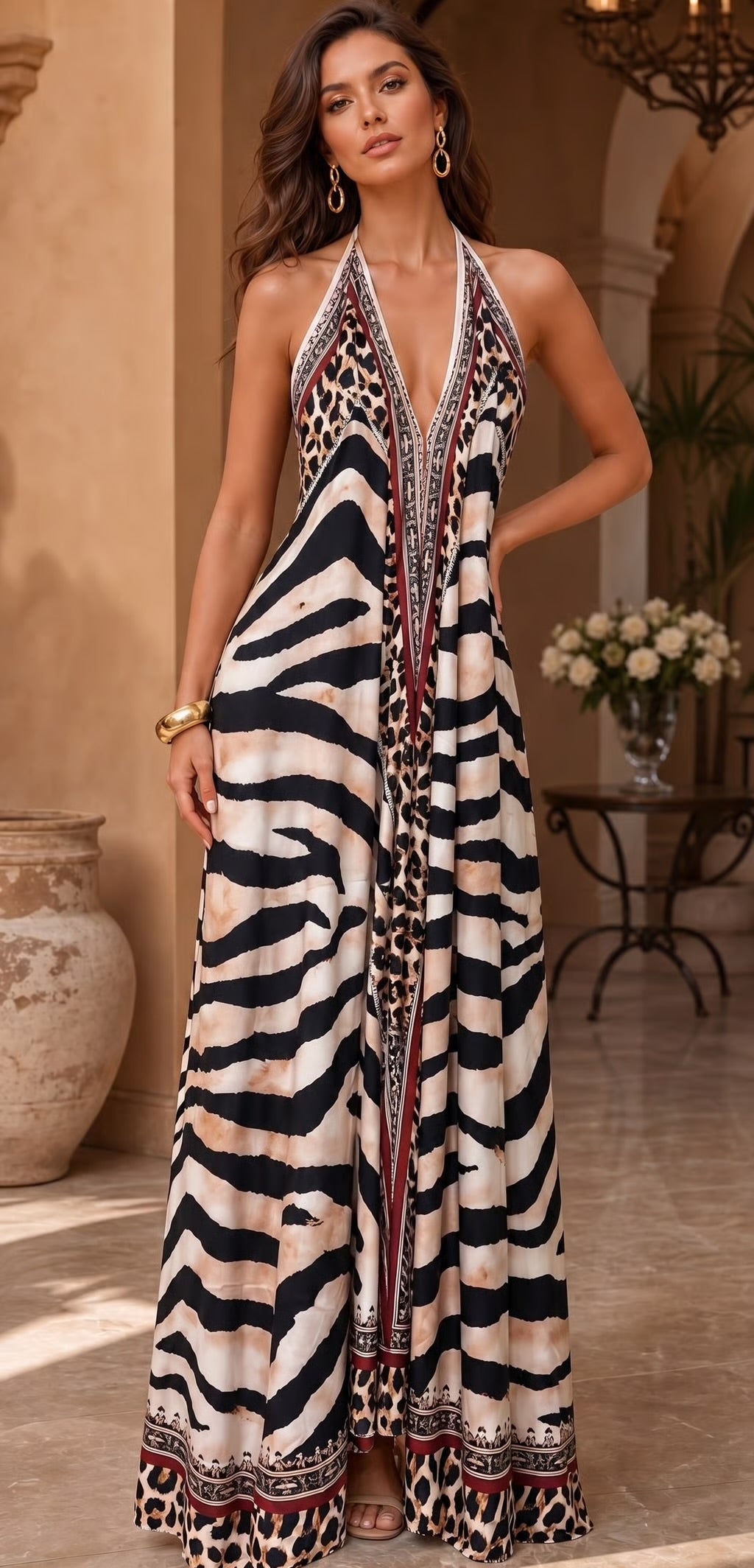 Savannah Safari Halter Maxi Dress