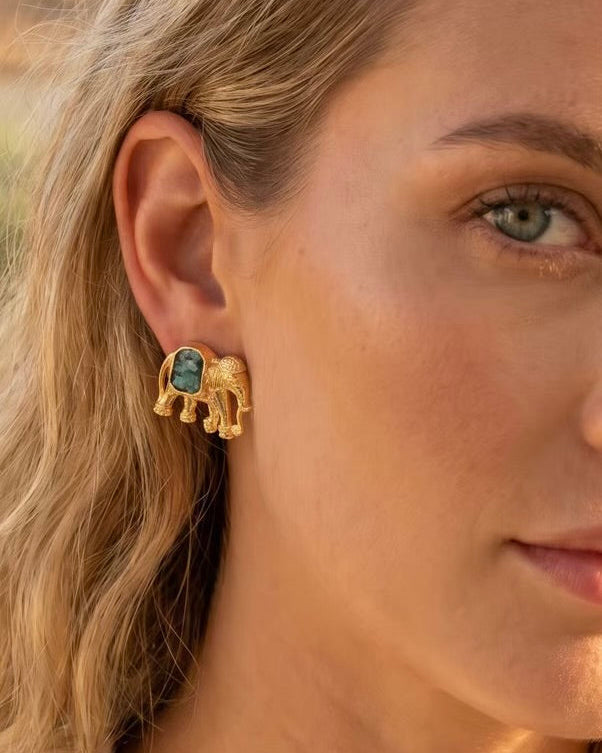 Emerald Caravan Elephant Earrings PRE-ORDER