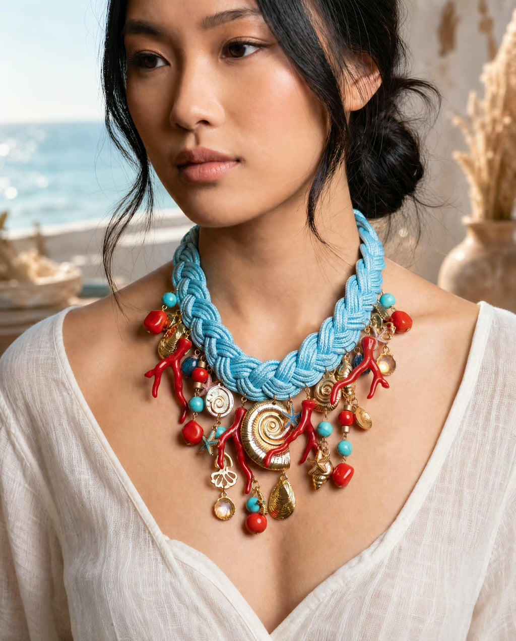 Mare Blu Coral Charm Statement Necklace
