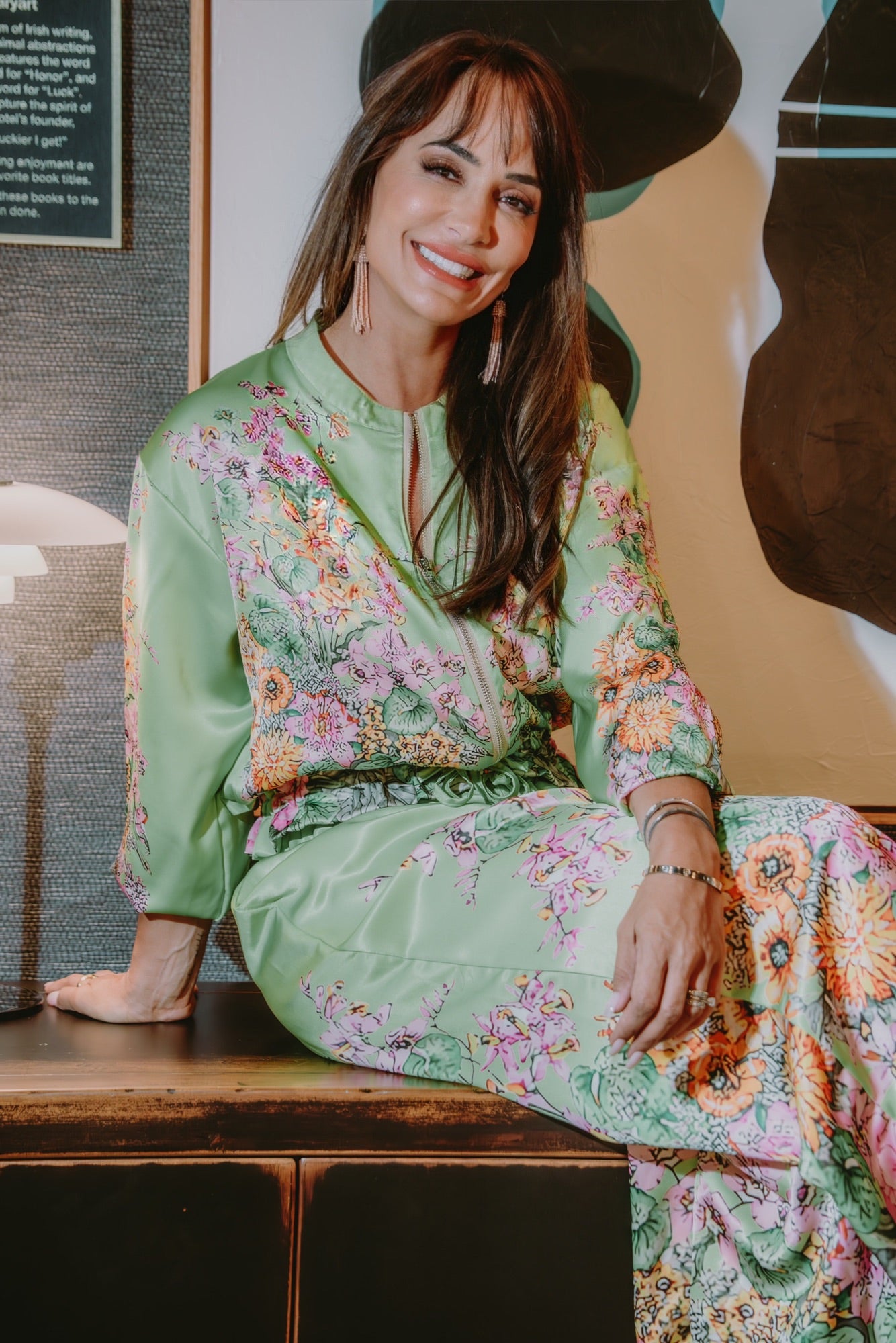 Garden Bloom Satin Jacket  and Pant Set