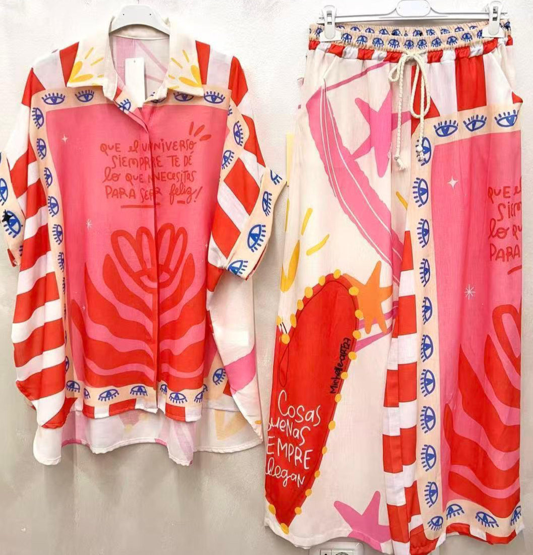 Universo Blessings Button-Down – Pink & Red