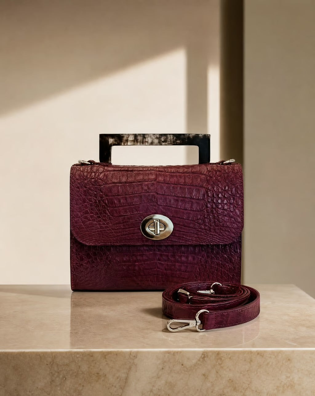 The Bordeaux Crocodile Top Handle Bag