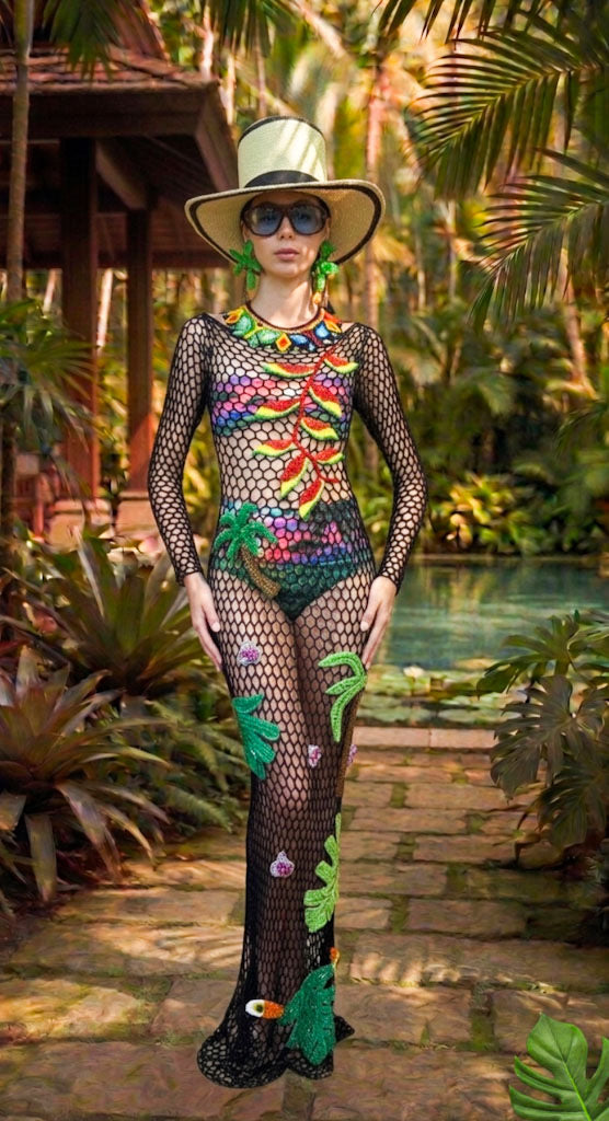 Amazonia Noir Embroidered Mesh Cover-Up
