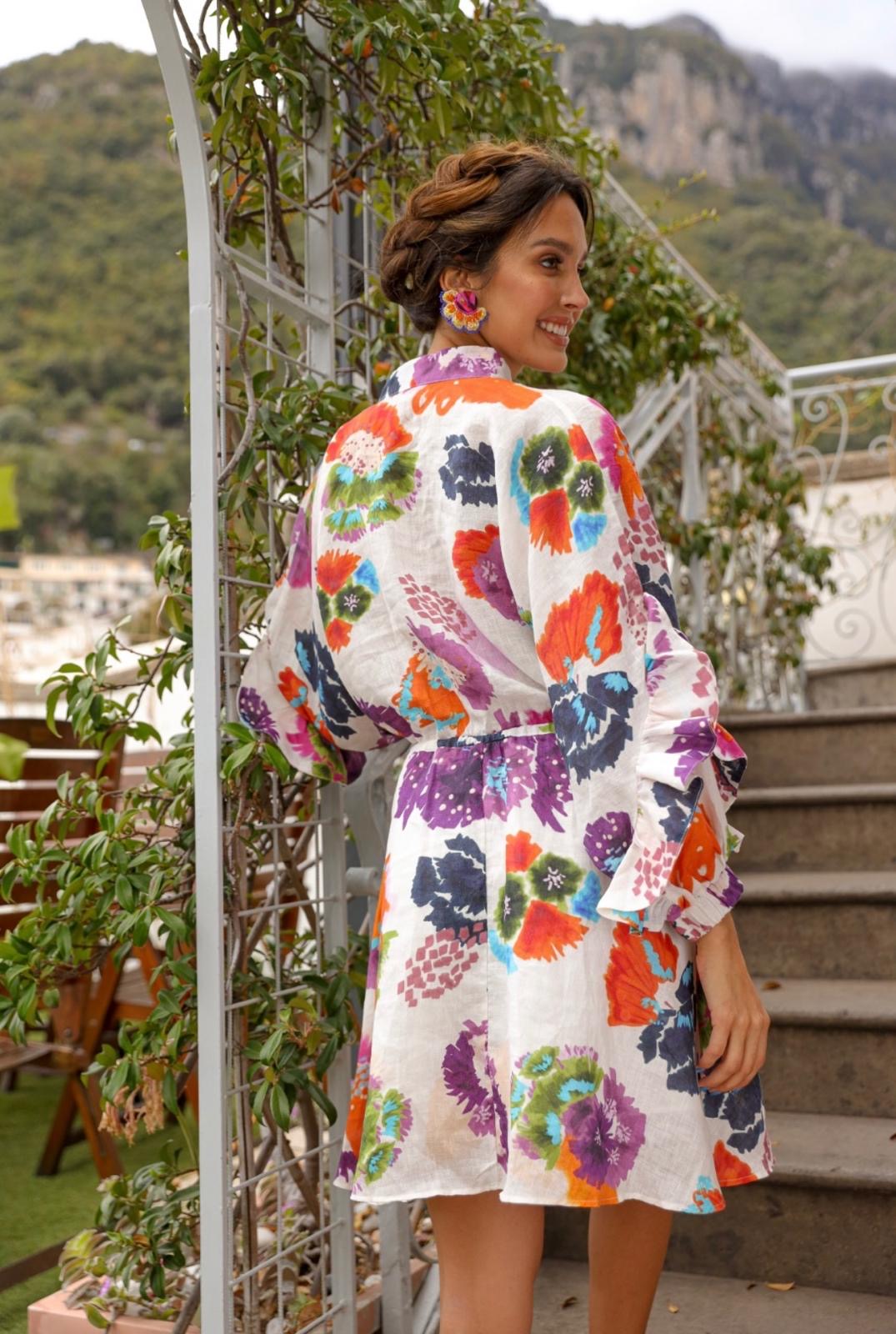 Print Linen Shirt Dress