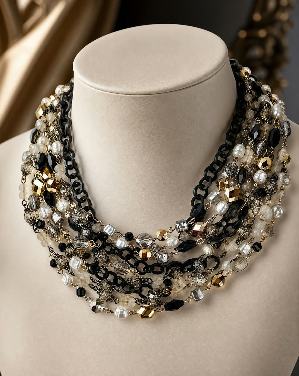 Midnight Pearl Cascade Necklace