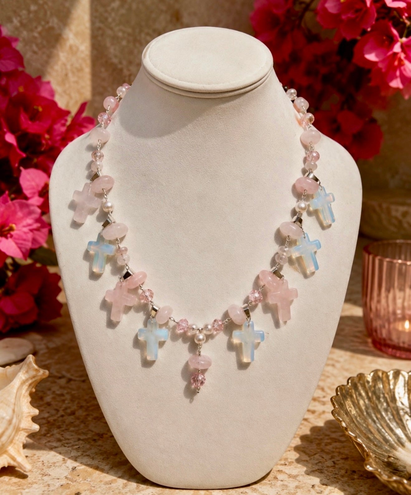 Blush Cross Charm Necklace