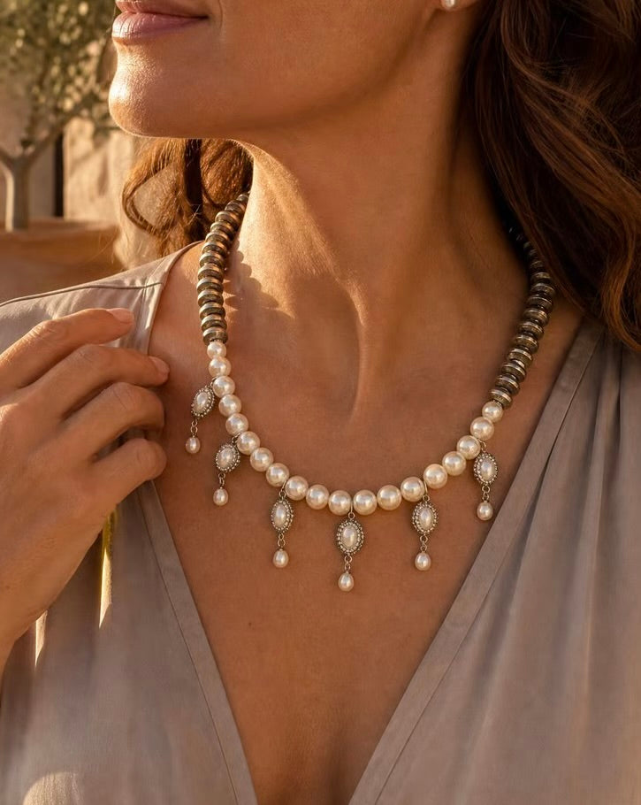 Bianca Pearl & Antique Disc Necklace
