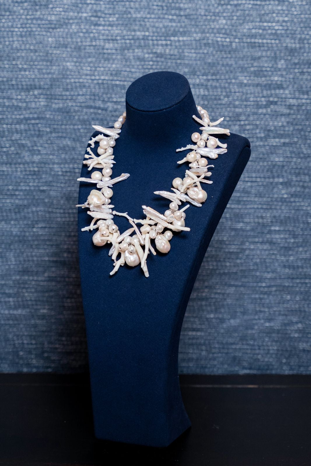 Ivory Baroque Pearl + White Branch Coral Necklace