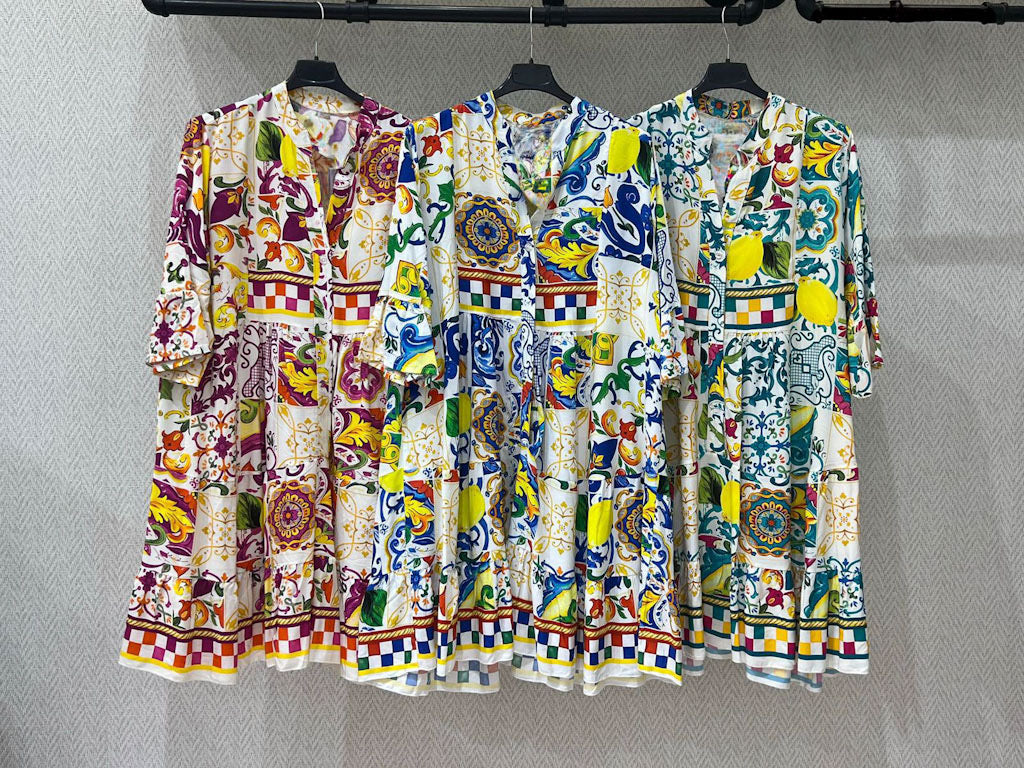 Sicilian Mosaic Tiered Dress