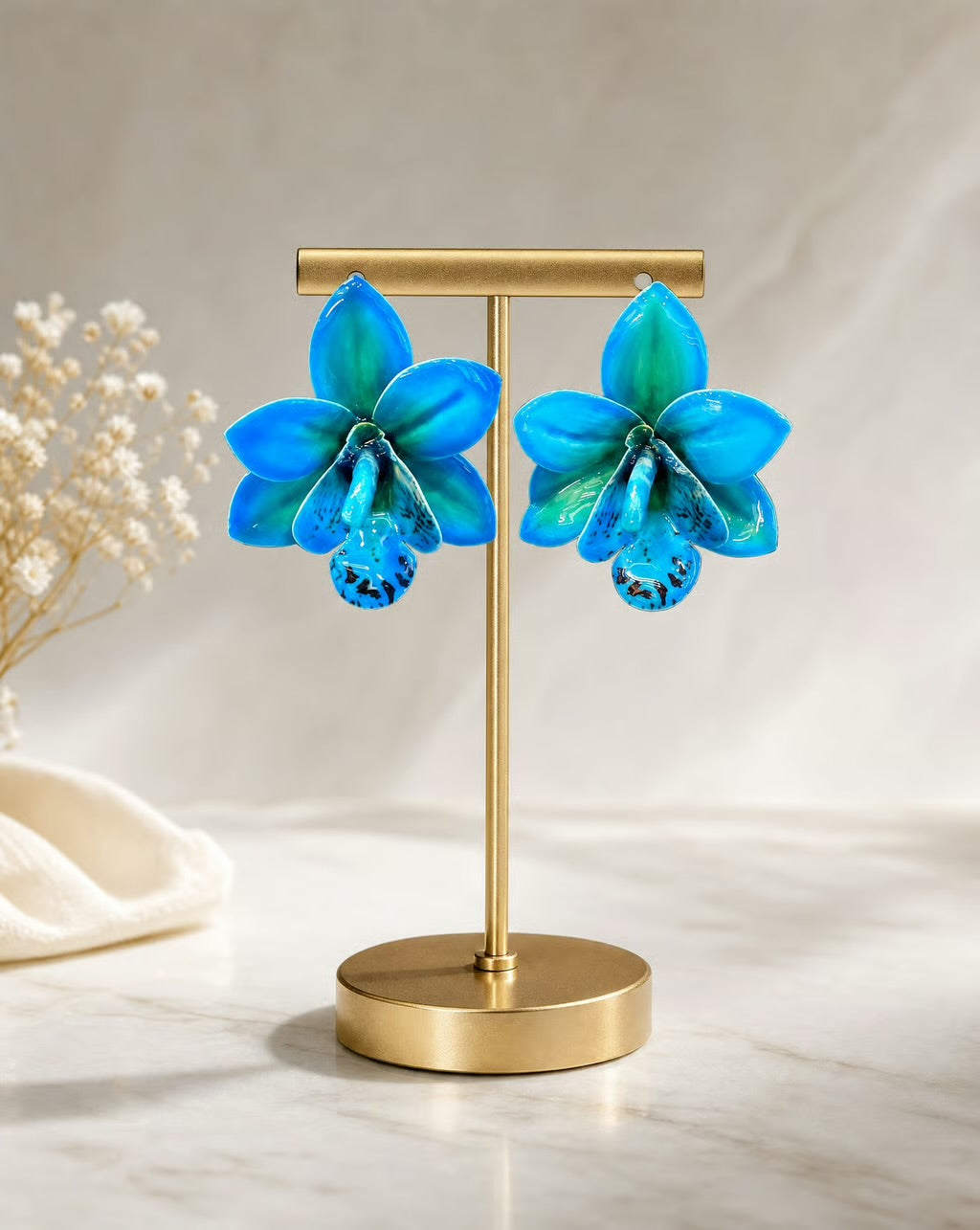 Blue Lagoon Orchid Earrings