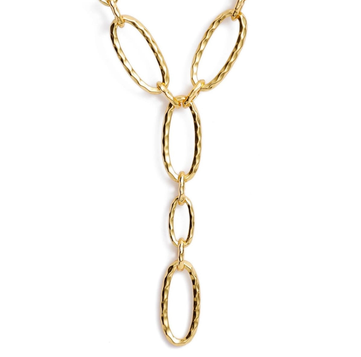 Gold Hammered Oval Link Y-Necklace