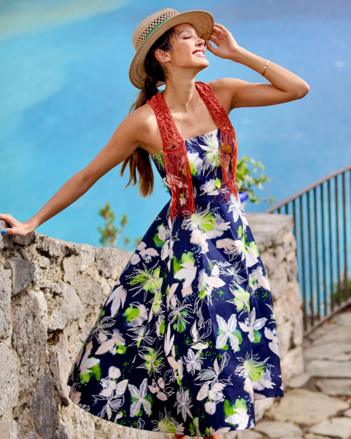 Tropical Midnight Crochet Strap Dress