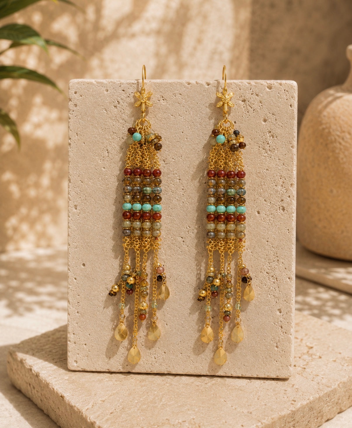 Santorini Sunset Beaded Tassel Earrings