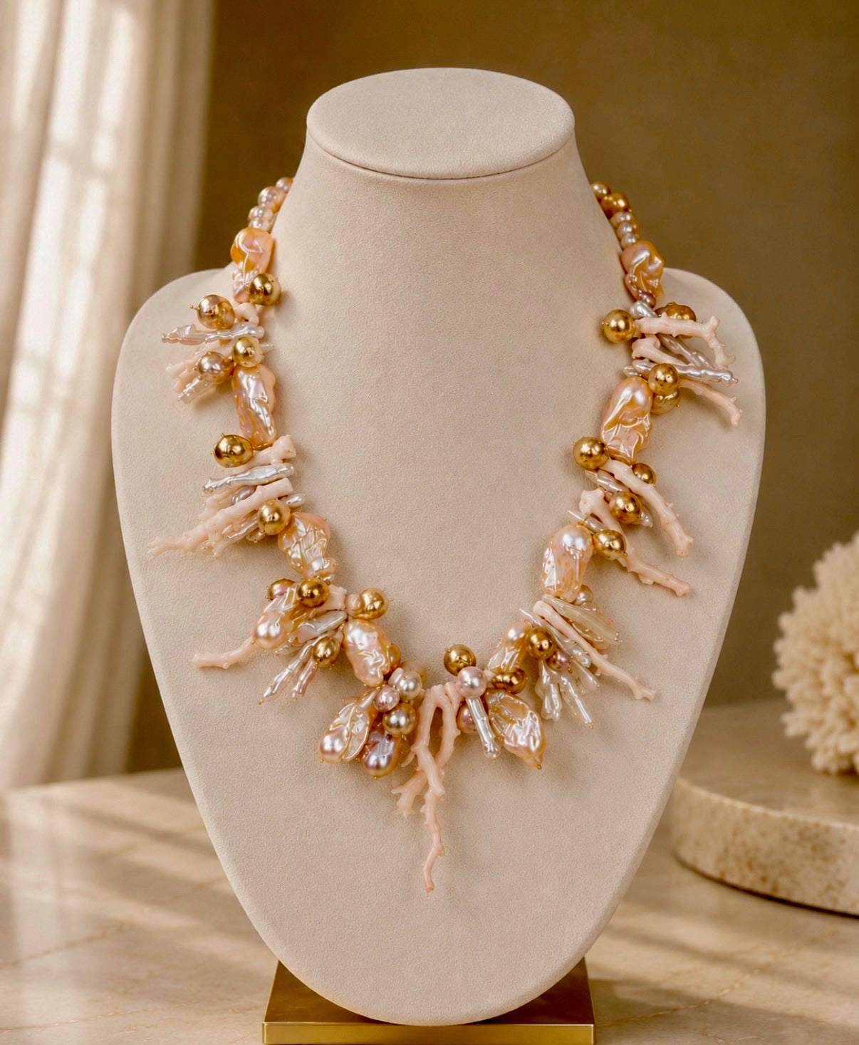 Amalfi Blush Pearl & Japanese Coral Statement Necklace