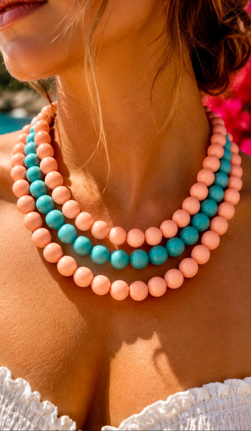 Capri Coral & Turquoise Layered Bead Necklace