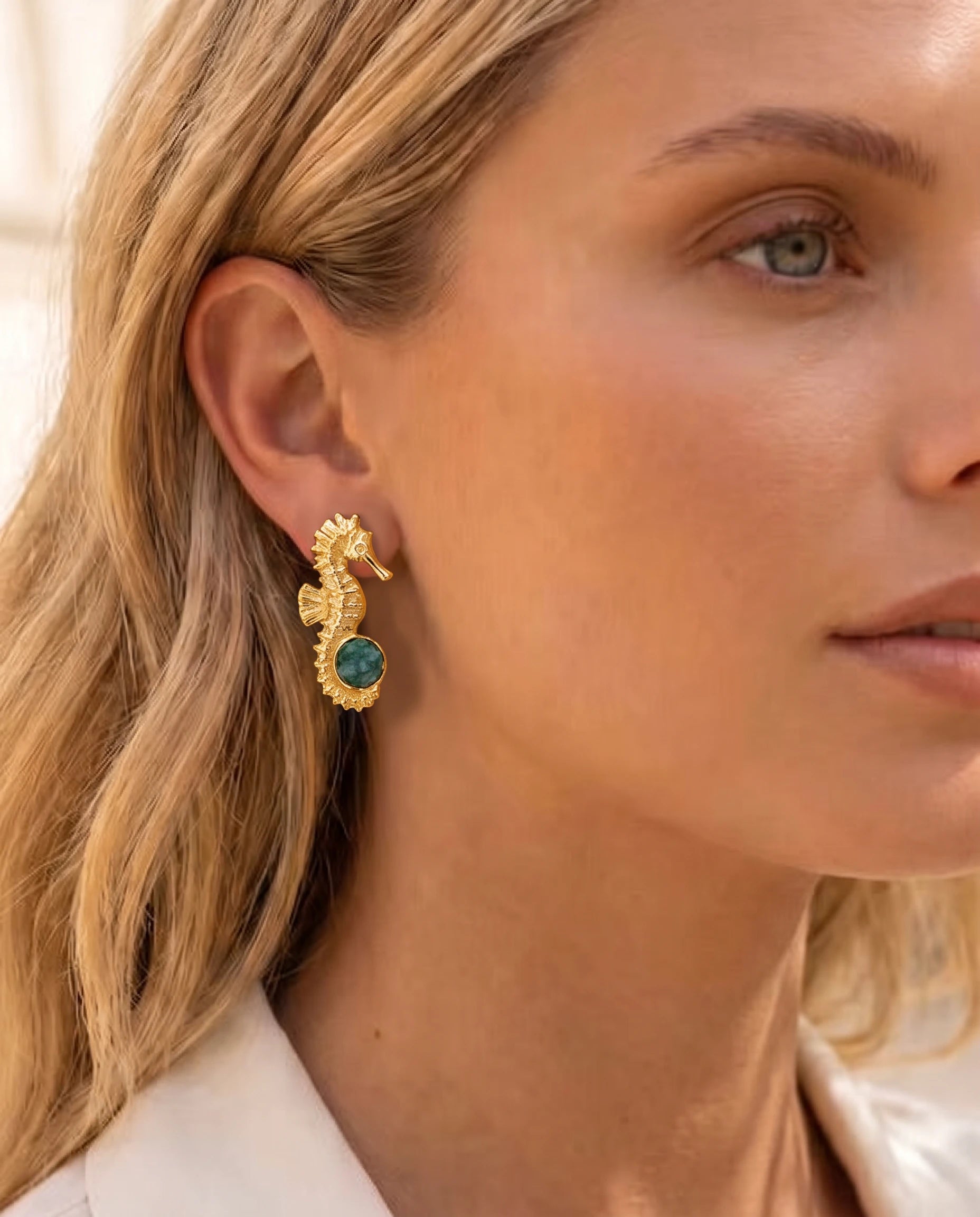 Emerald Coastal Seahorse Earrings