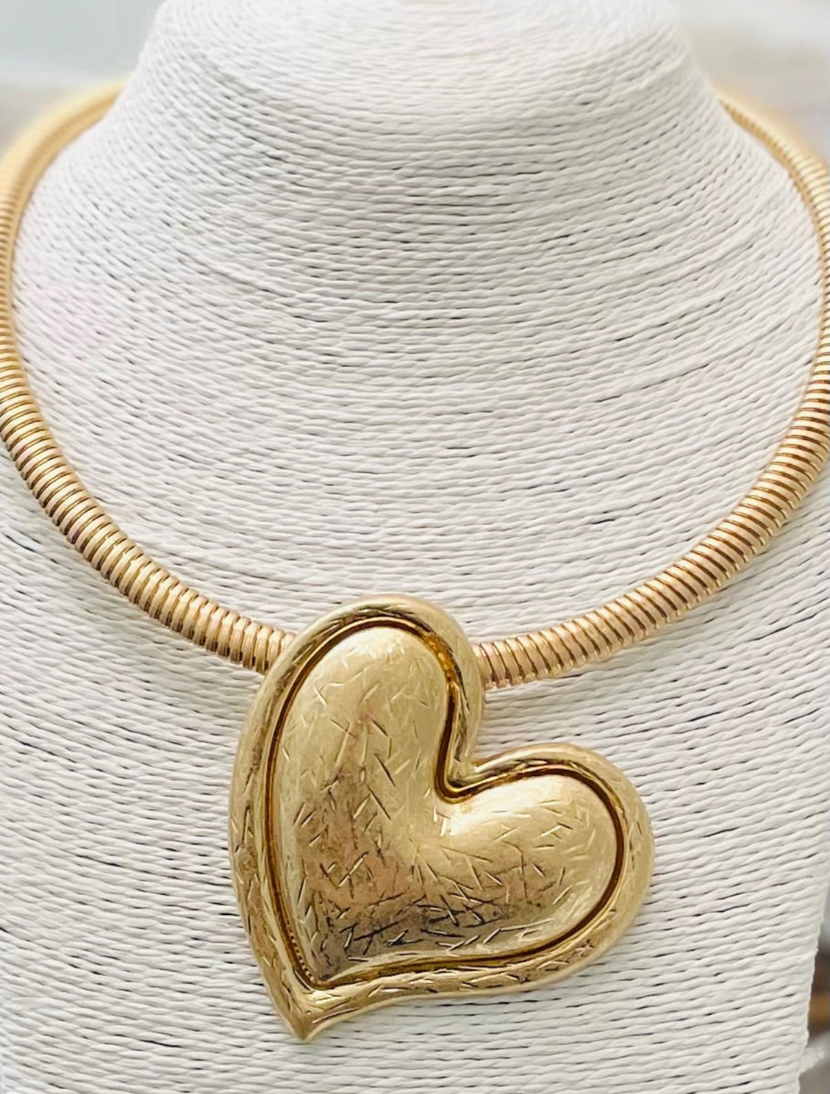Gold Puffed Heart Necklace