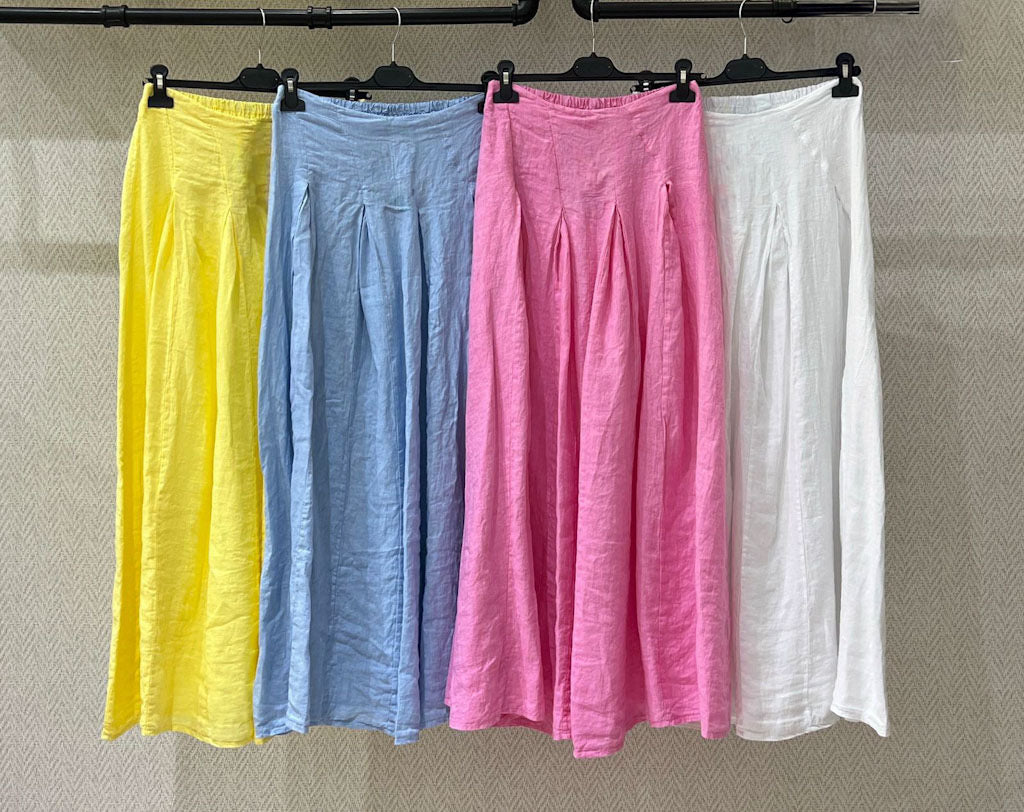 Linen Cowl-Neck Top & Pleated Maxi Skirt Set