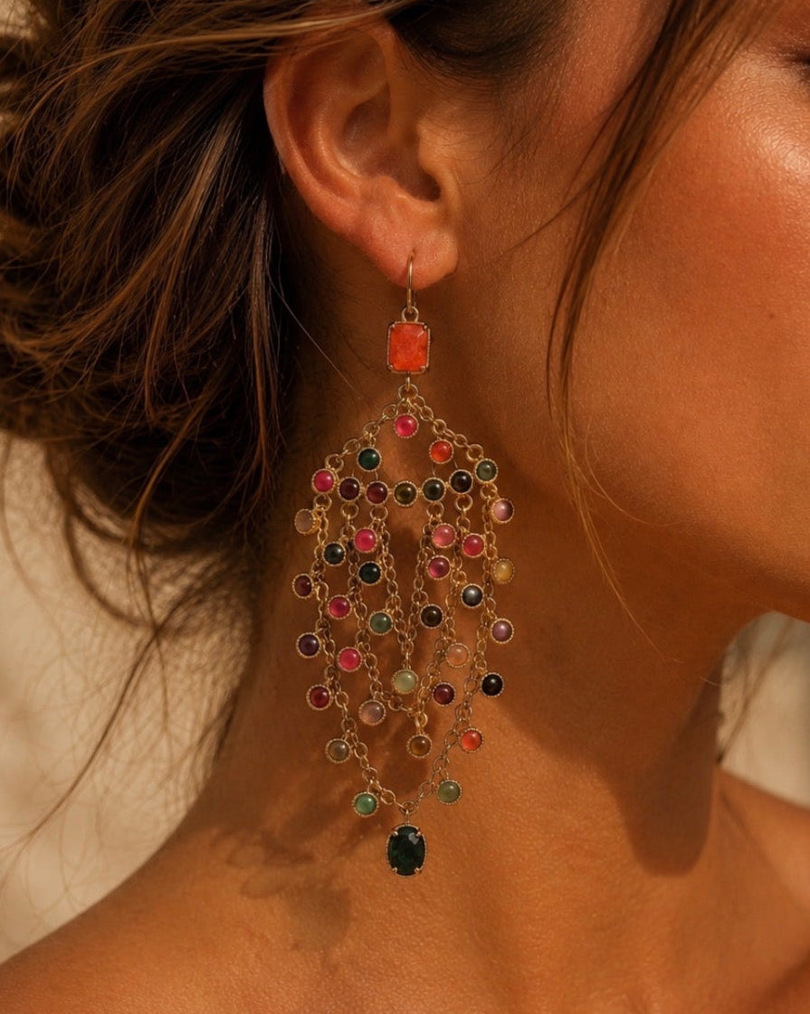 Cascade earrings with mosaic design