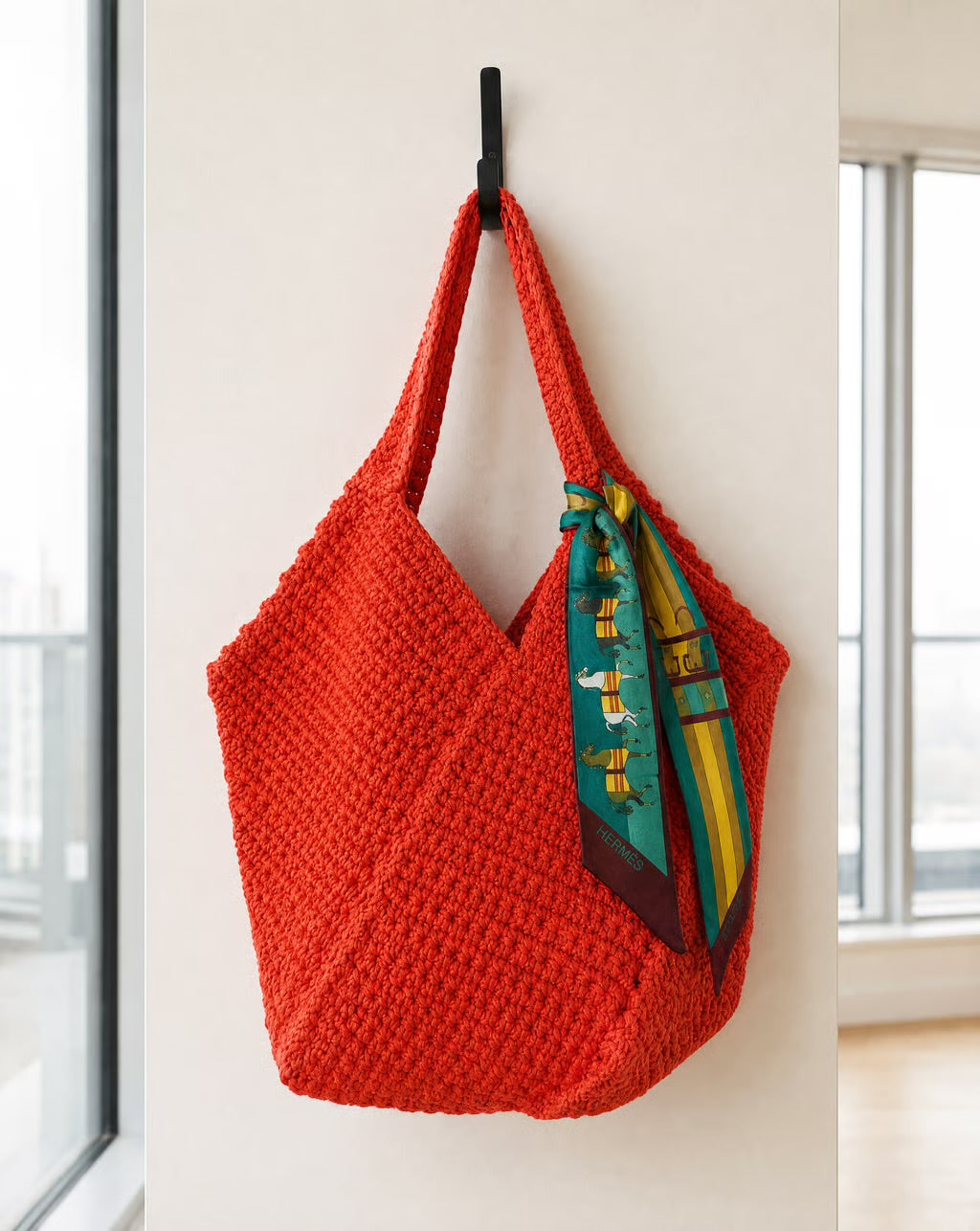 Portofino Crochet Tote with Silk Twilly