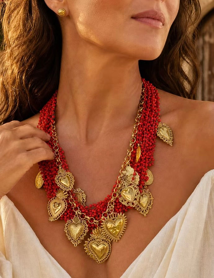 Corazón Rojo Sacred Heart Statement Necklace
