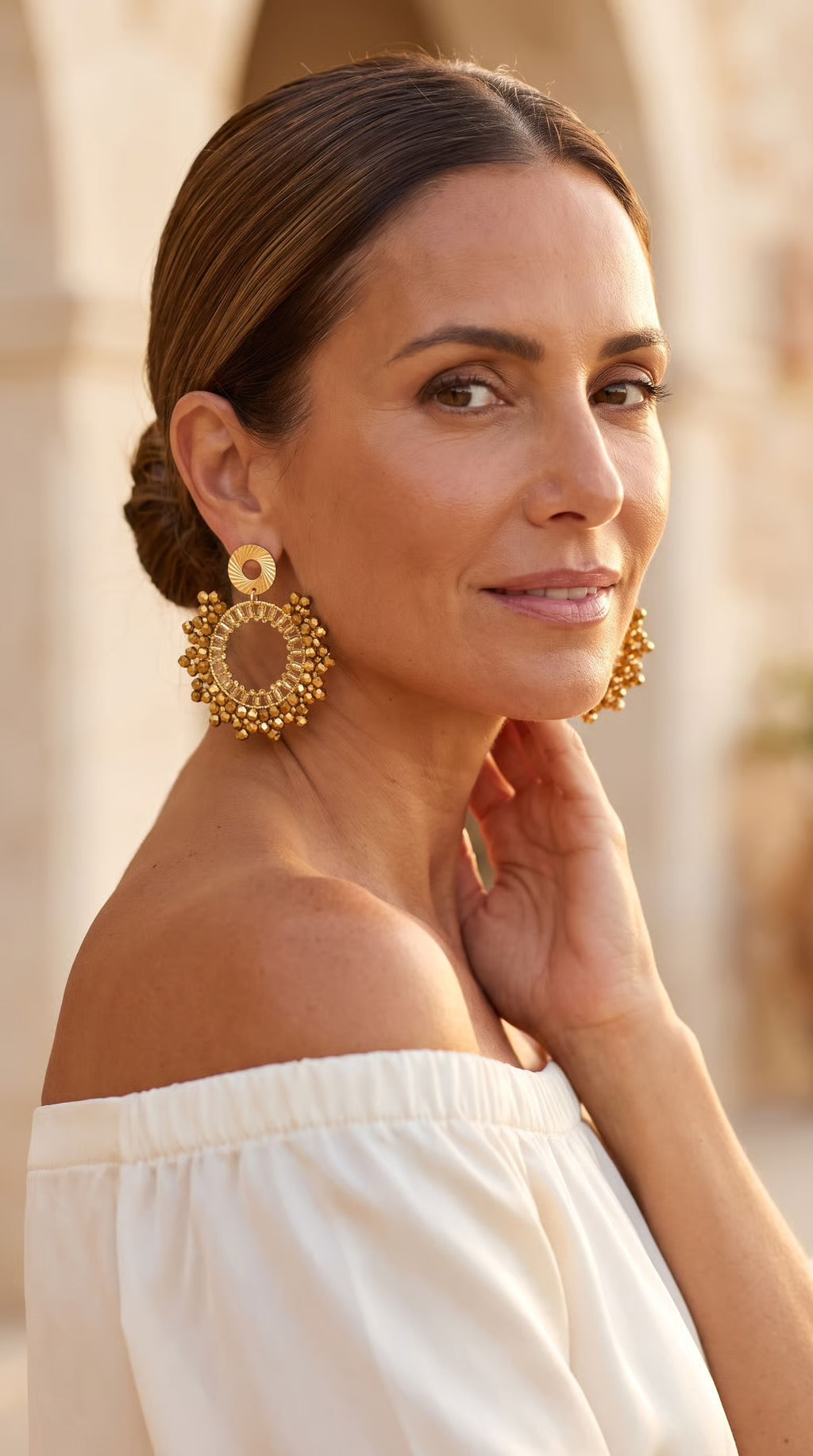 Soleil Golden Beaded Statement Earrings