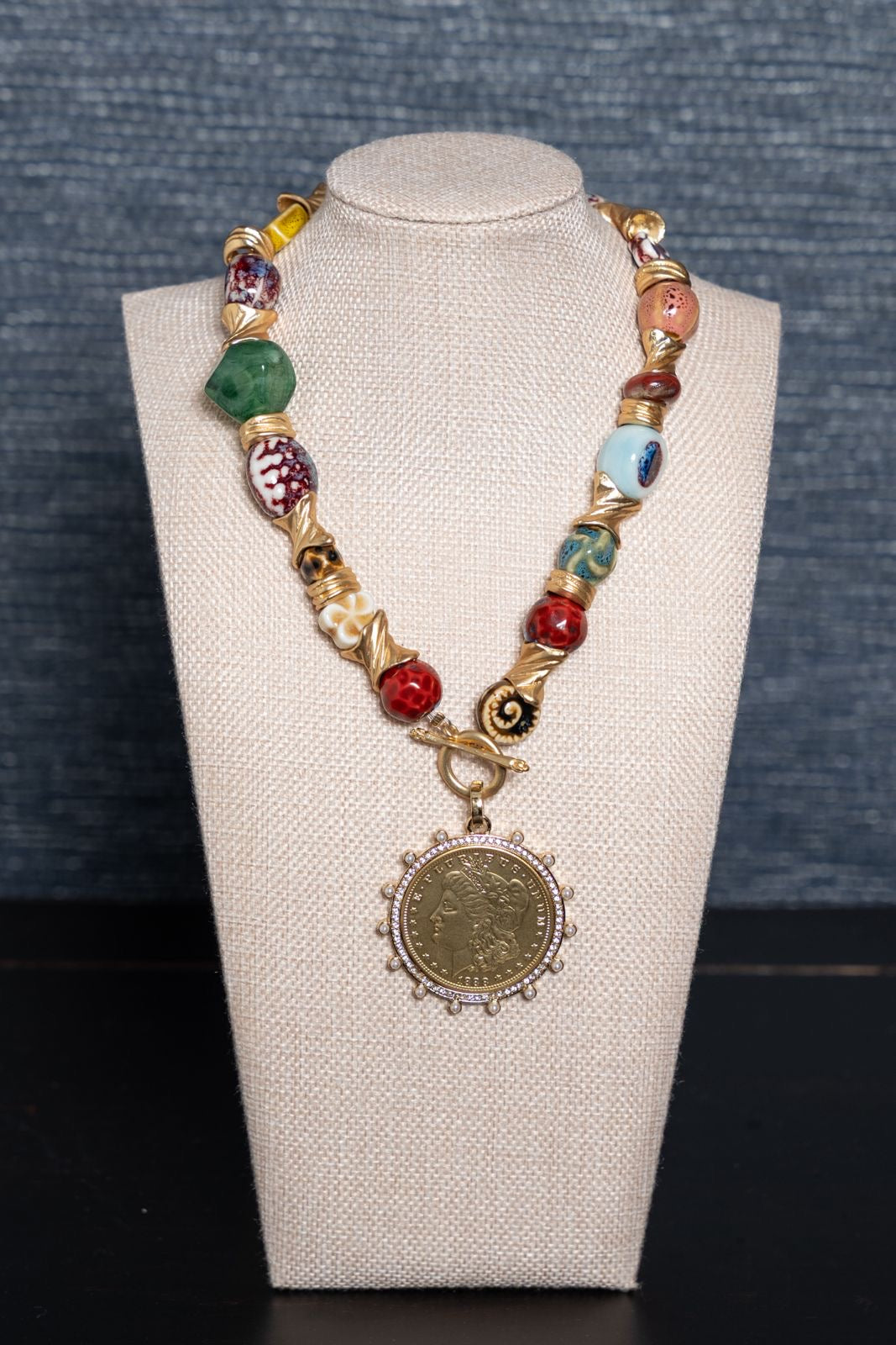Artisan Beaded Coin Necklace