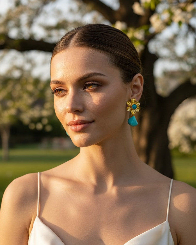 Turquoise Bloom Drop Earrings