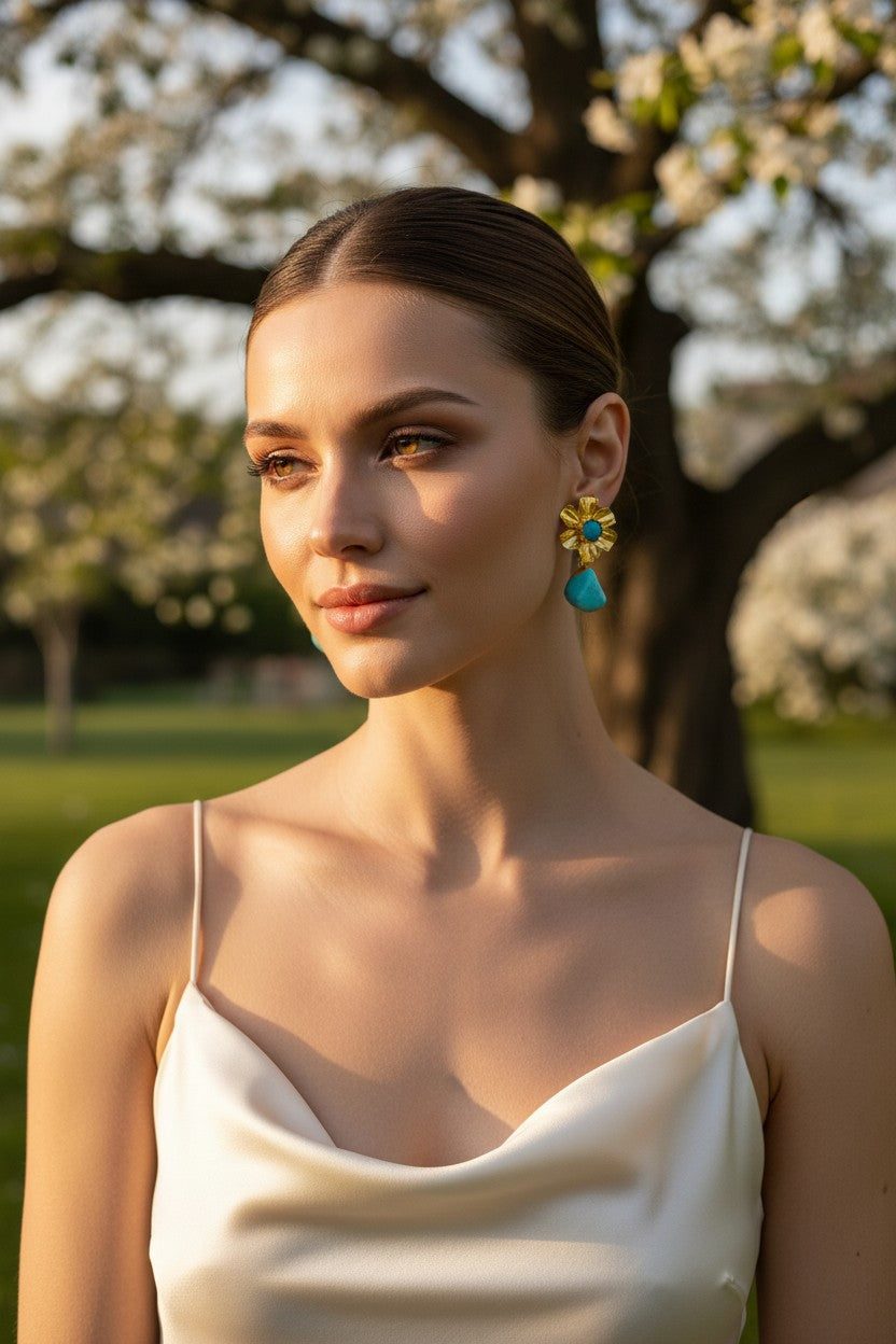 Turquoise Bloom Drop Earrings