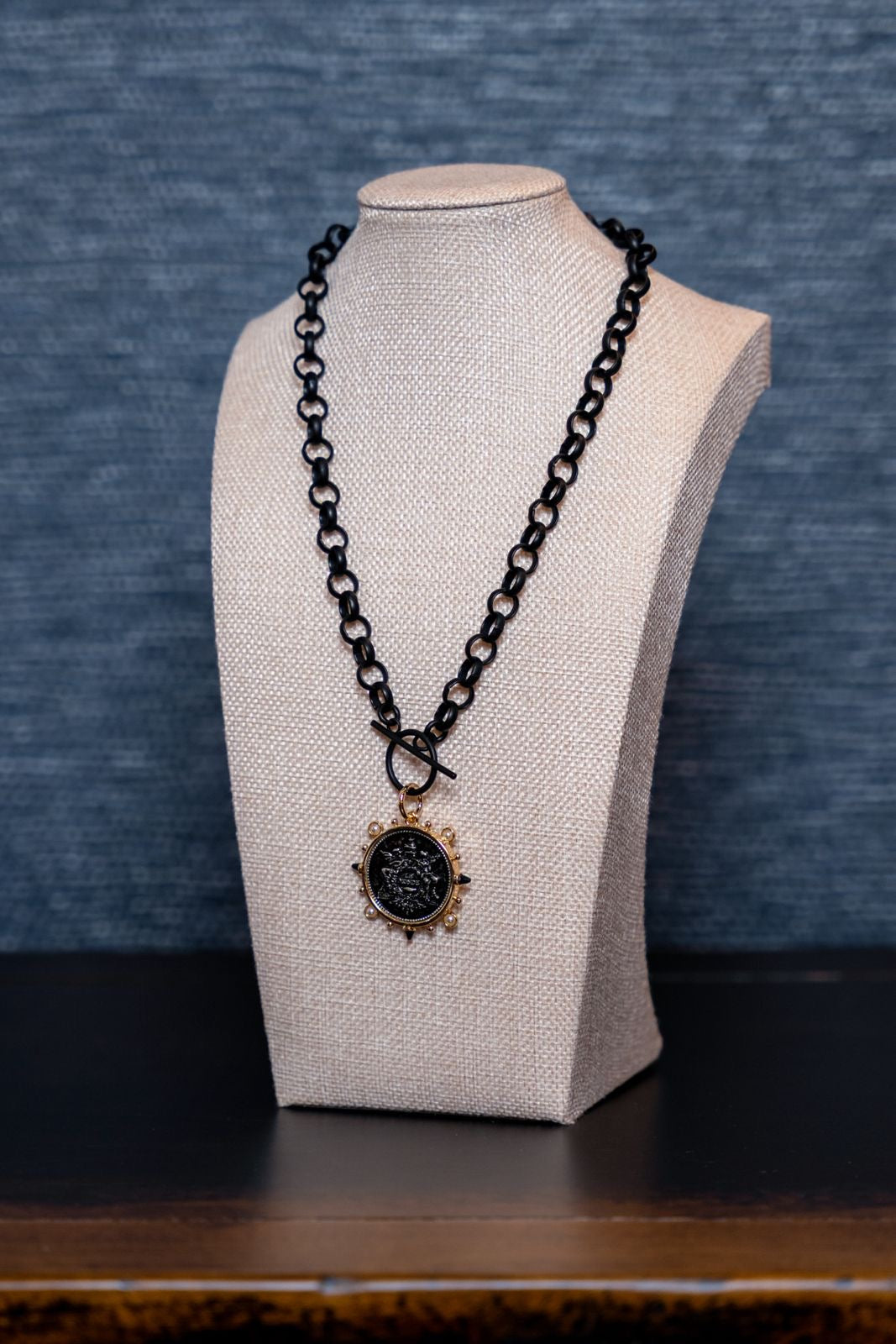 Black Chain Medallion Necklace