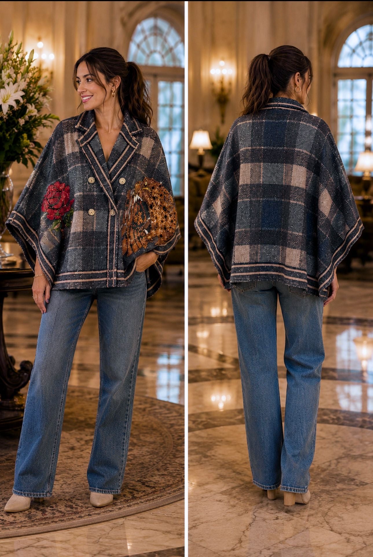 Untamed Romance Embellished Italian Cape Jacket