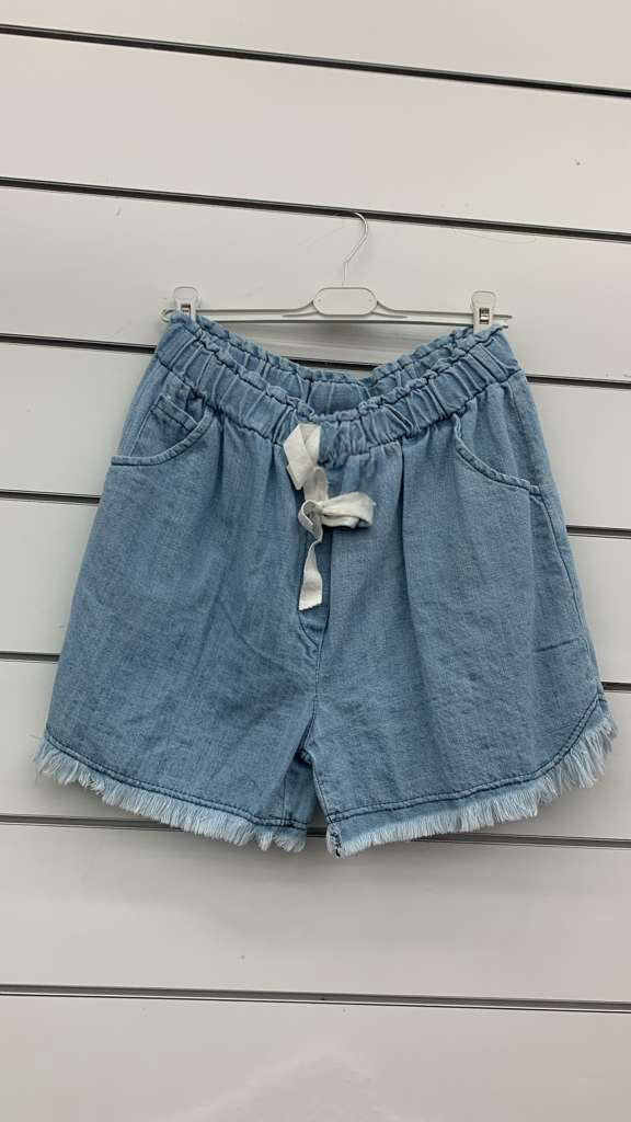 Chambray Drawstring Shorts
