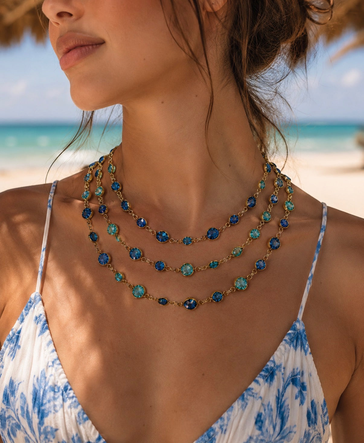 Azure Shores Layered Crystal Necklace