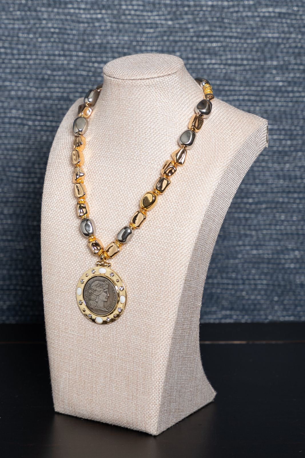Mixed Metal Coin Pendant Necklace
