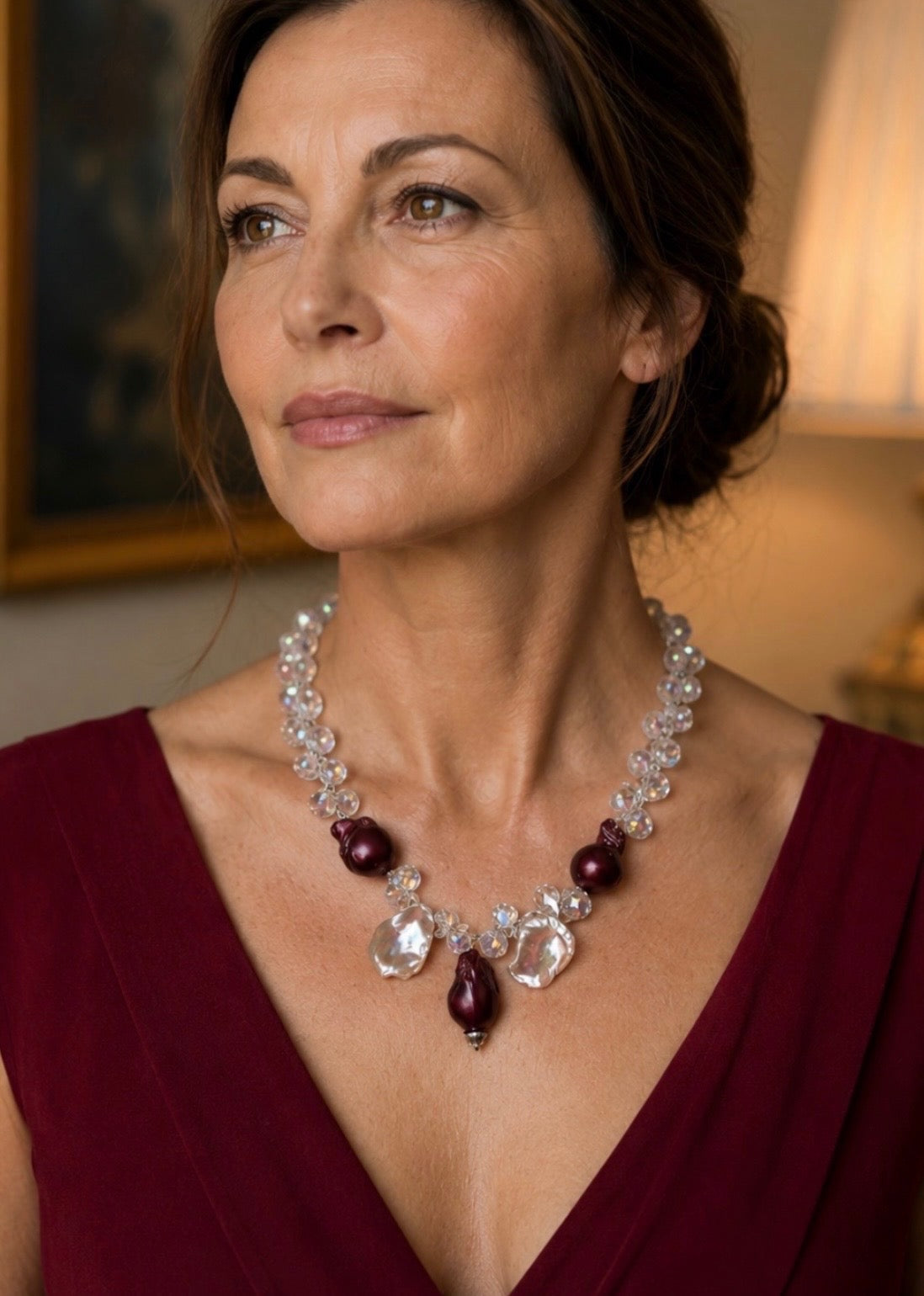 Bordeaux Pearl Statement Necklace