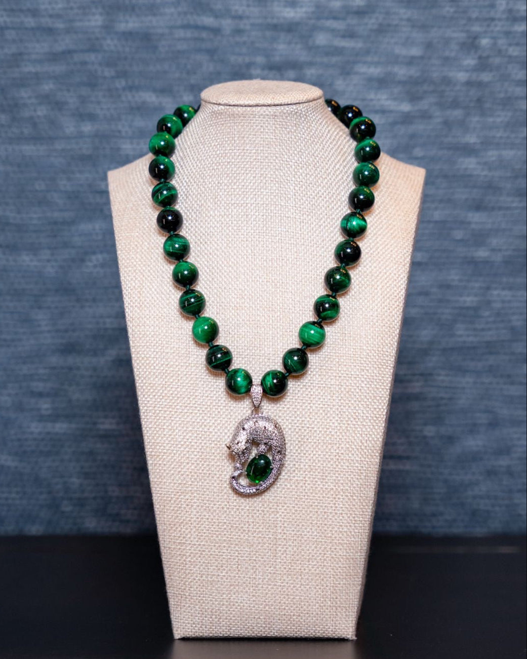 Malachite Panther Beaded Necklace – Bold, Fierce & Luxuriously Unique