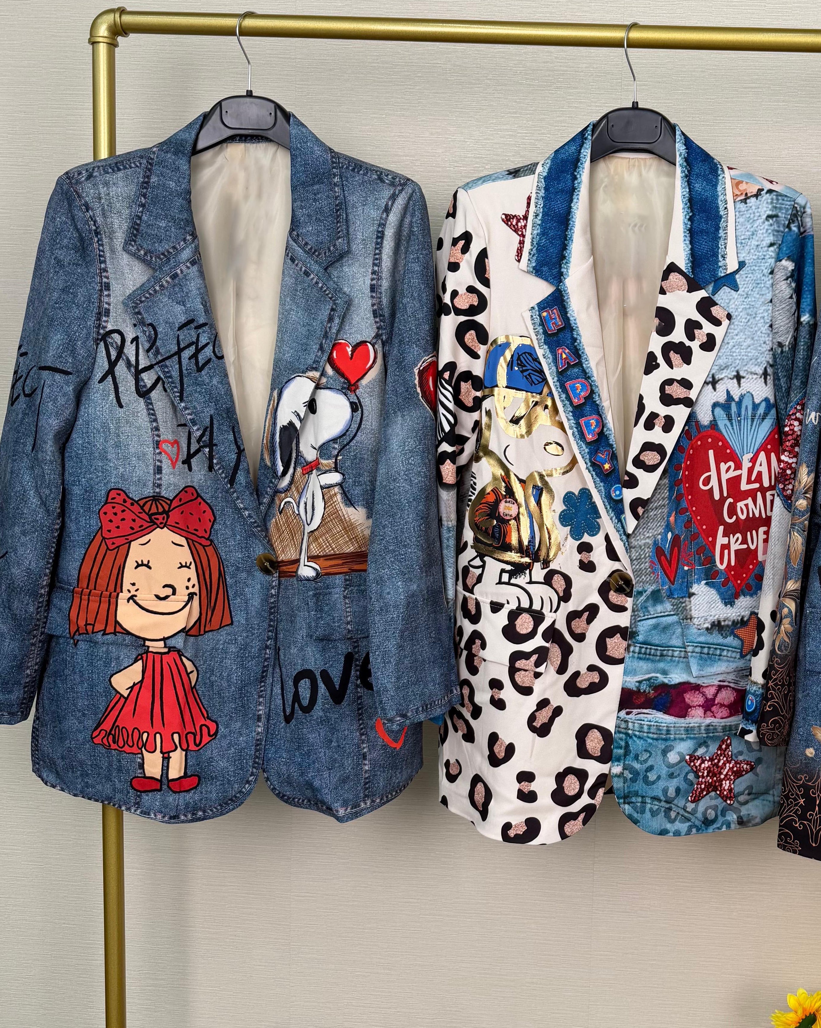 Denim Art Print Blazer