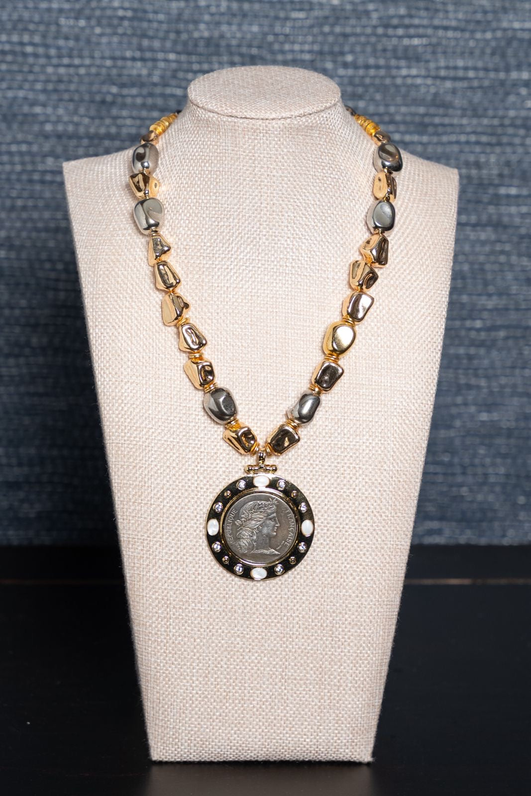Mixed Metal Coin Pendant Necklace