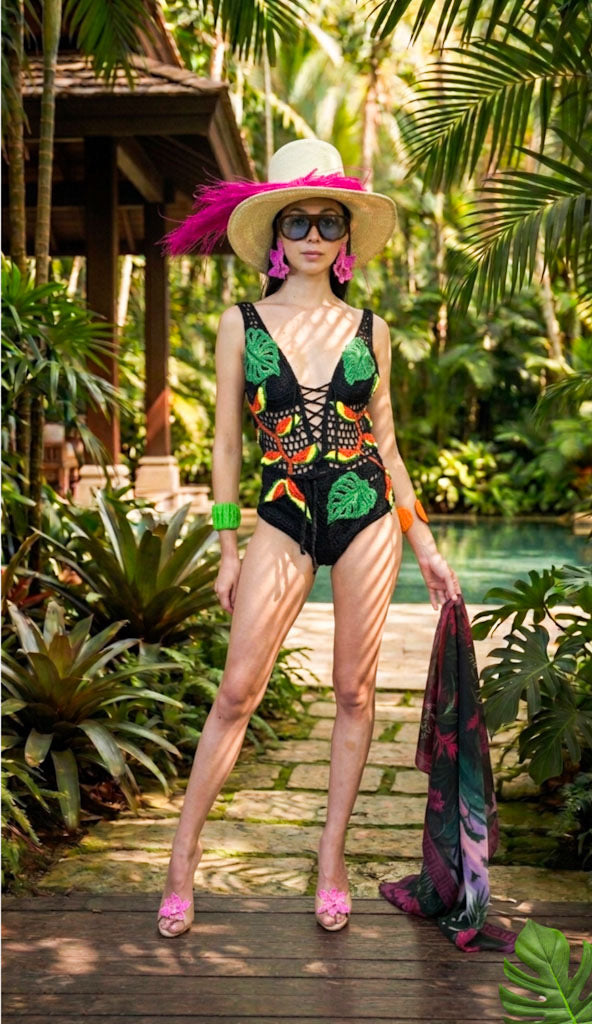 Midnight Tropics Crochet One-Piece