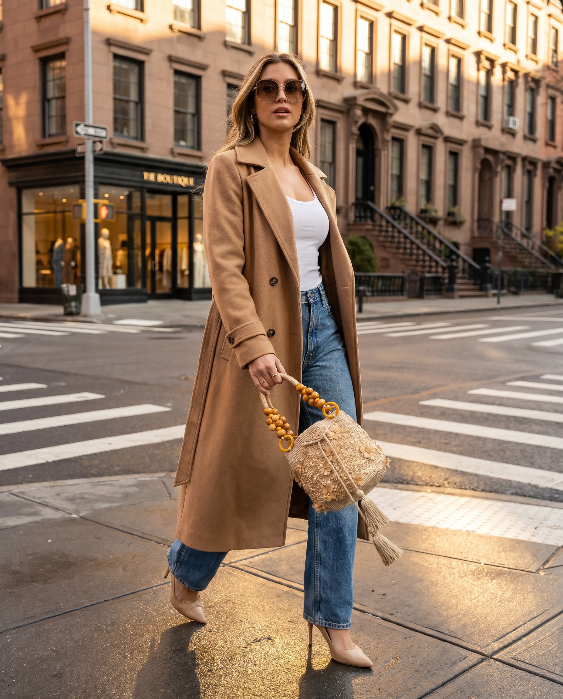 Golden Bloom Beaded Bucket Bag