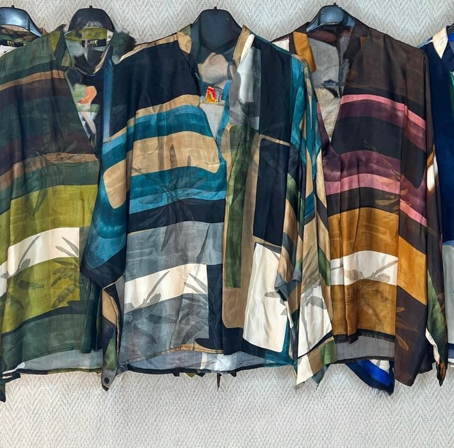 Abstract Striped Silk Tops