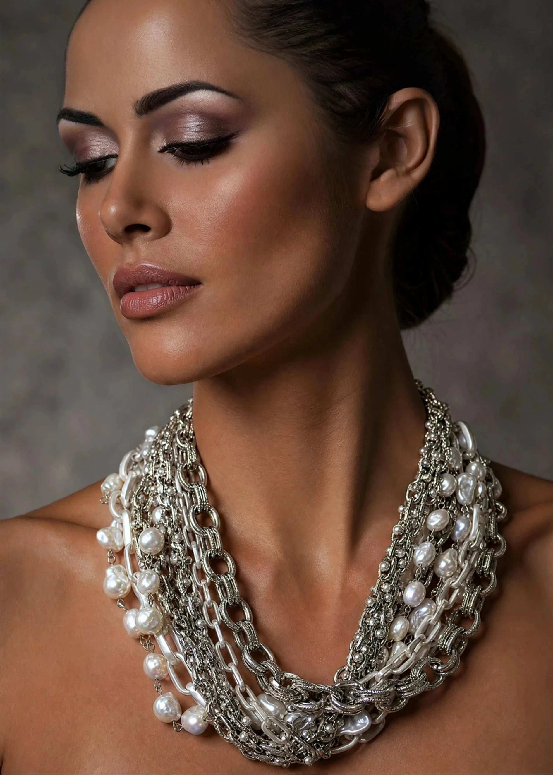 Bianca Pearl Chain Collar Necklace