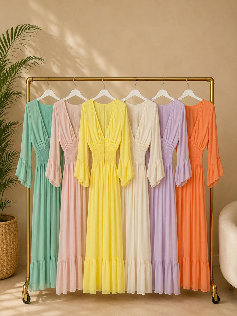 Mediterranean Bloom Solid Maxi Dress
