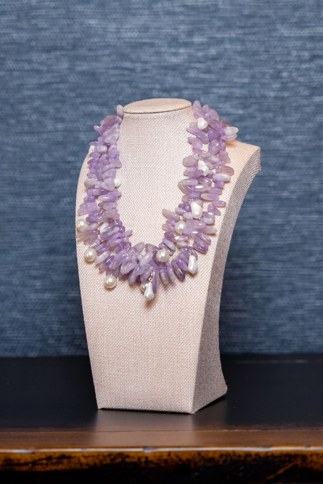Lavender Amethyst & Pearl Cluster Necklace – Soft, Radiant & Regal