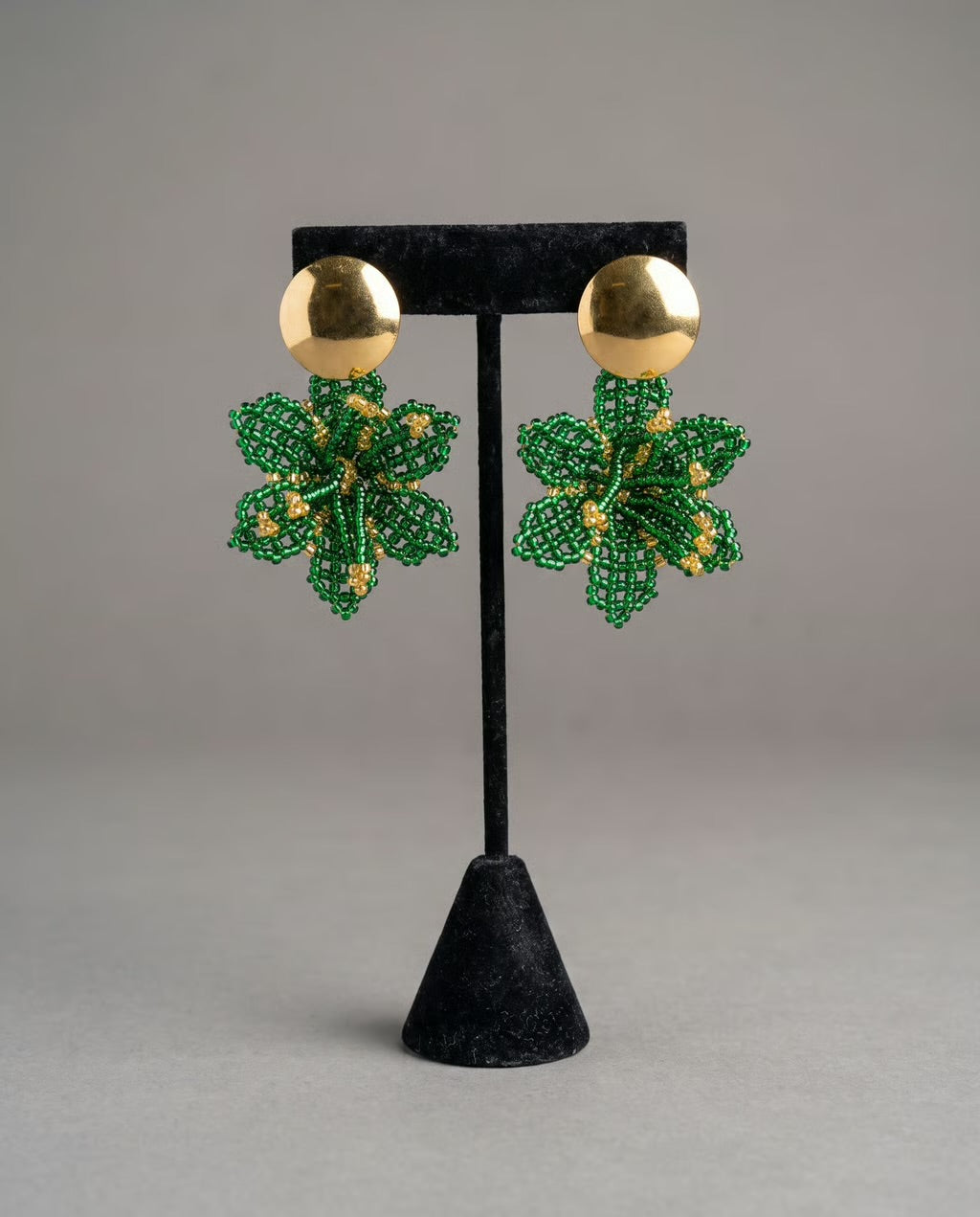 Emerald Bloom Beaded Earrings