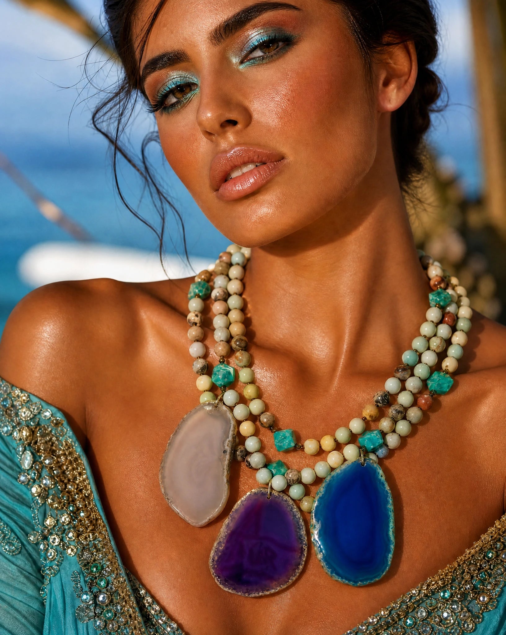 Agate Drop Multi-Strand Necklace