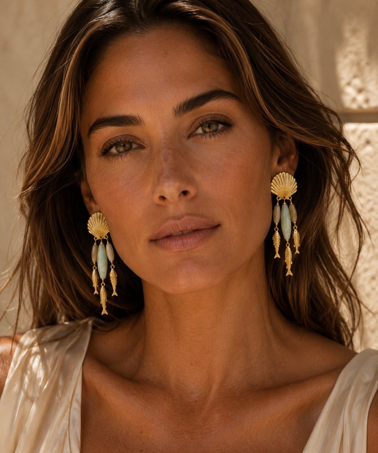 Isola Marina Shell & Amazonite Statement Earrings