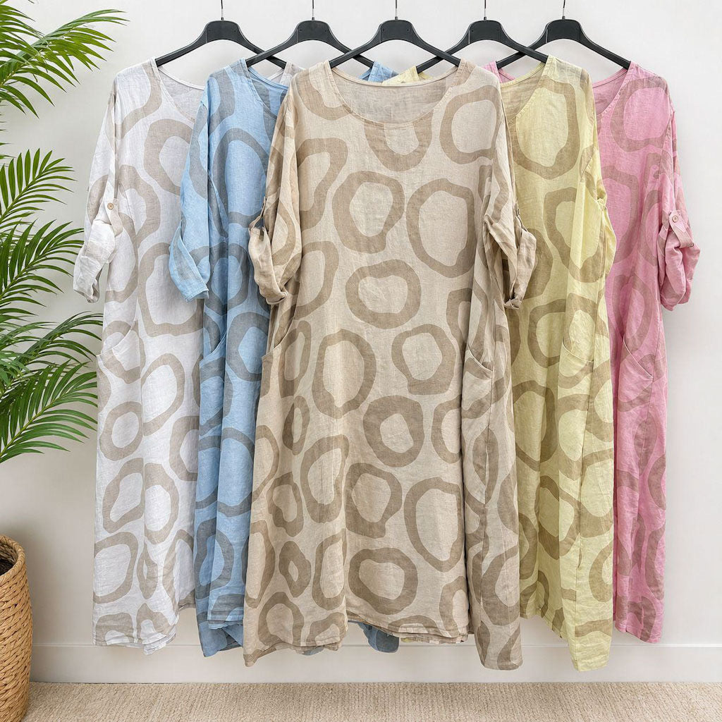 Circle Geometric Print Linen Maxi Dress